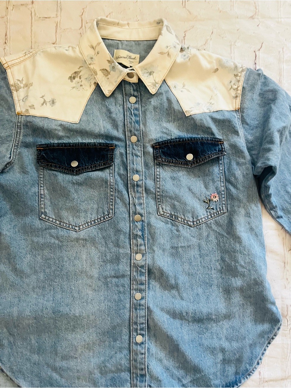 Denim Western Shirt Jacket with Floral Yoke - Light Blue - Picture 6 of 11
